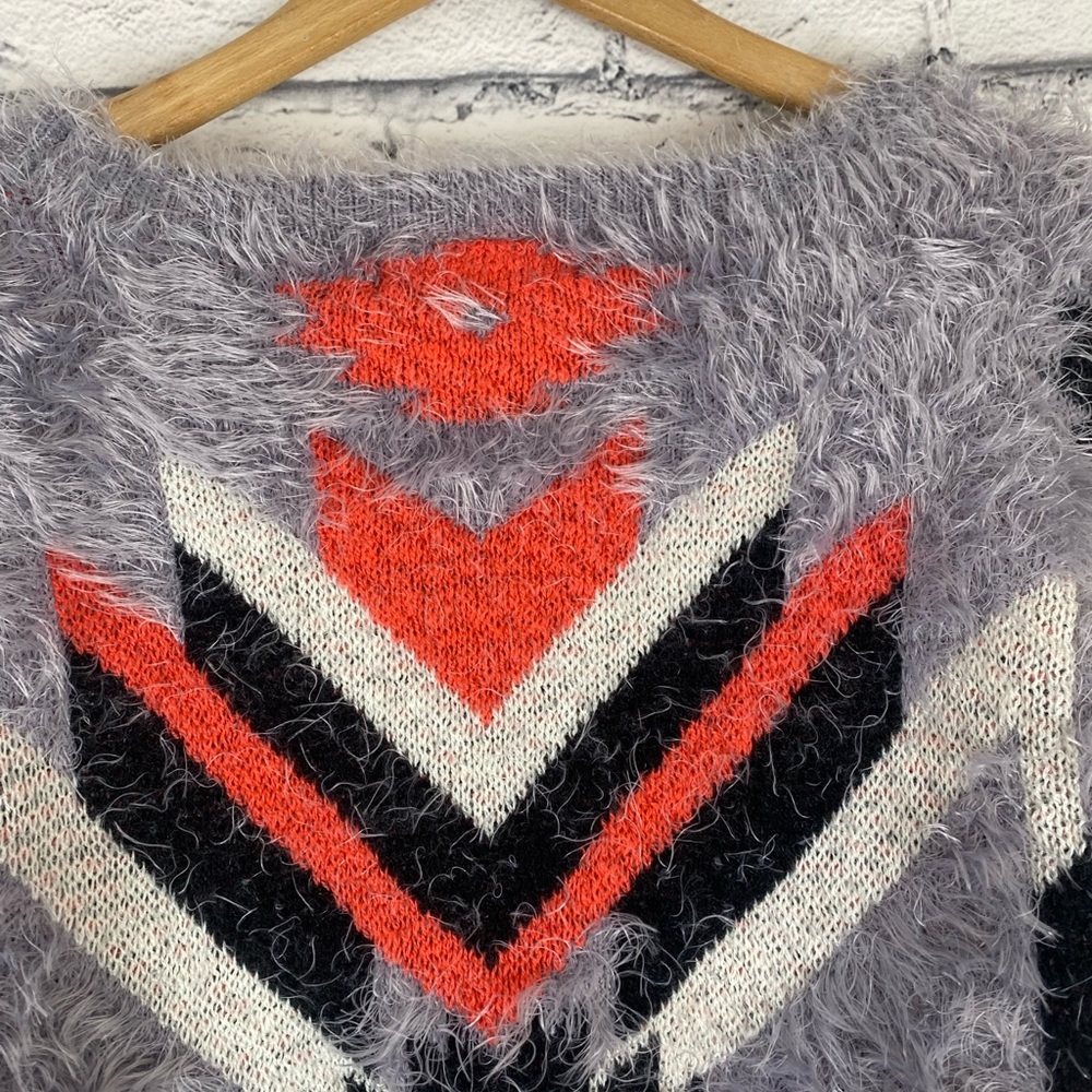 On Fire Aztec Print Eyelash Sweater size Large - Picture 7 of 10